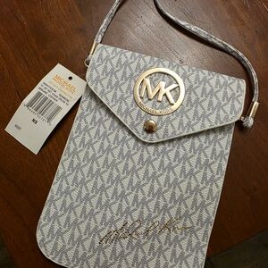 Michael Kors White and Gold Crossbody Bag